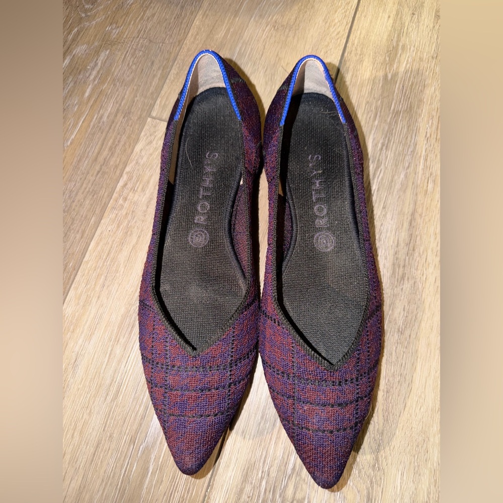 Rothy's Burgundy and Navy Plaid Flats